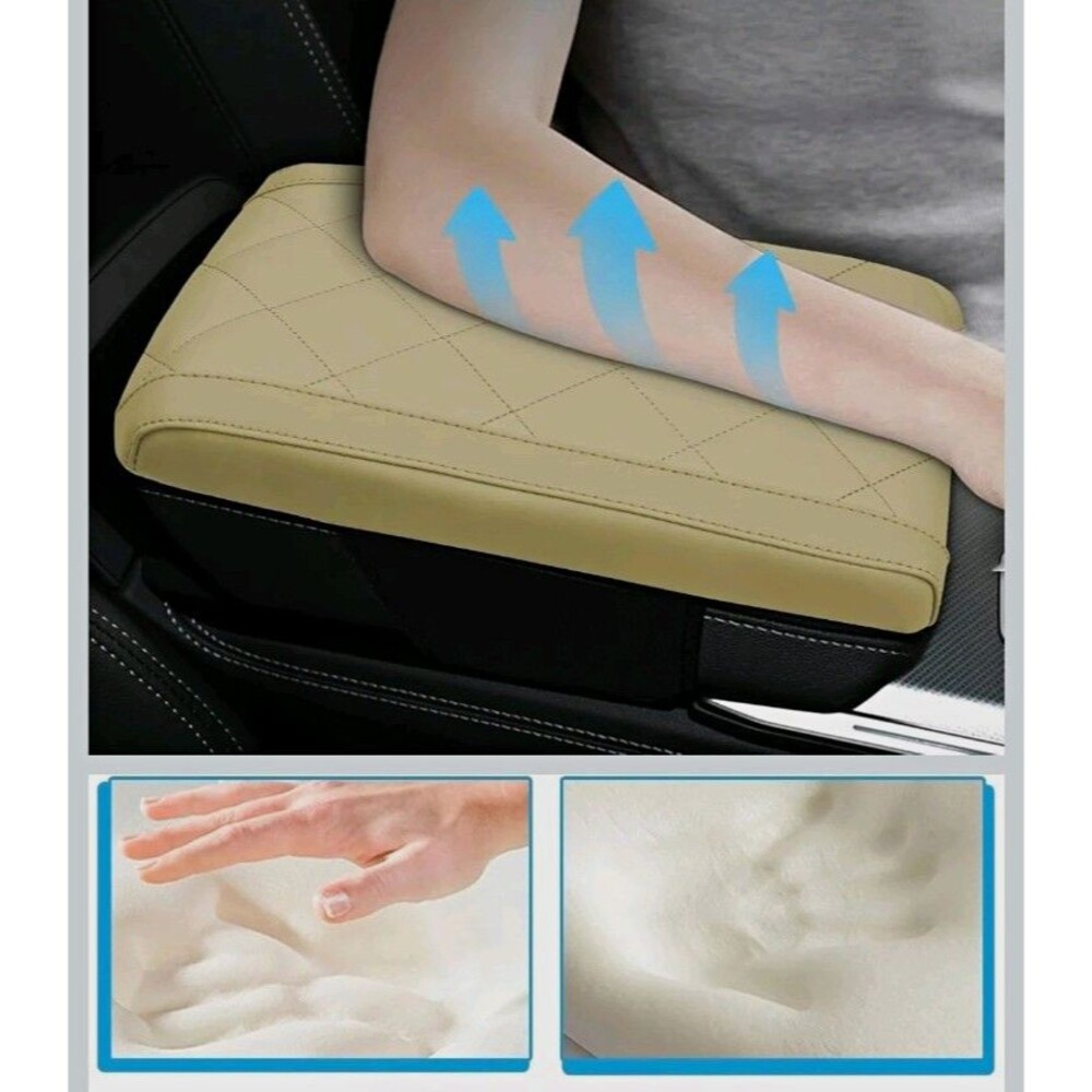 Car Center Console Armrest Cushion Memory Foam Pad Beige Quilted Cover